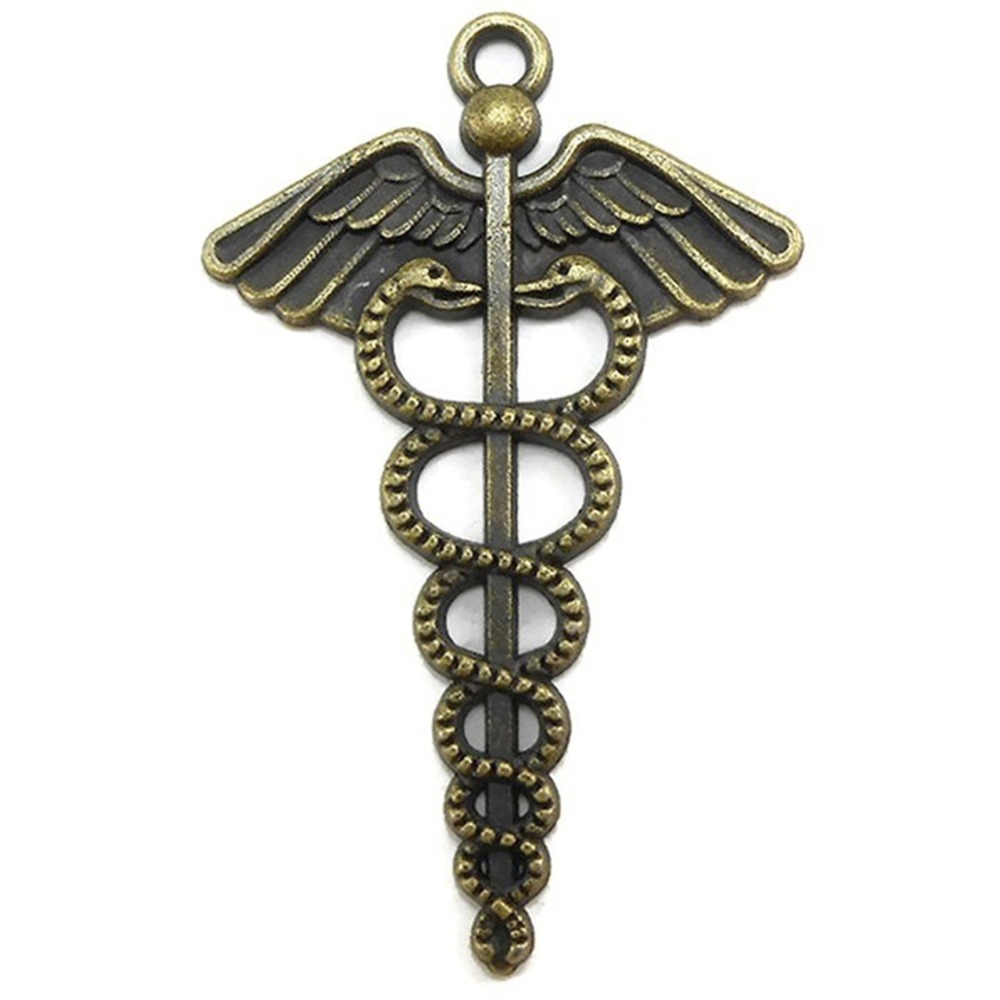 4 Caduceus Charms Bronze Tone Metal medical symbol‎